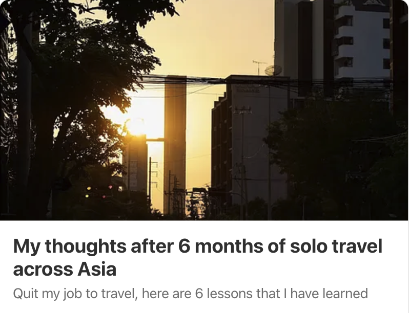 Thoughts after 6 months of solo travel